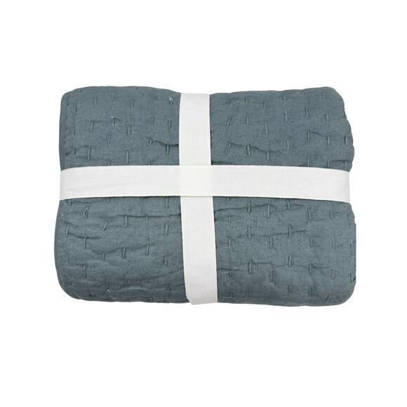 Pottery Barn Pick Stitch Cotton Linen Quilted King Sham‎ Sonoma Blue NEW NWT - Picture 3 of 10